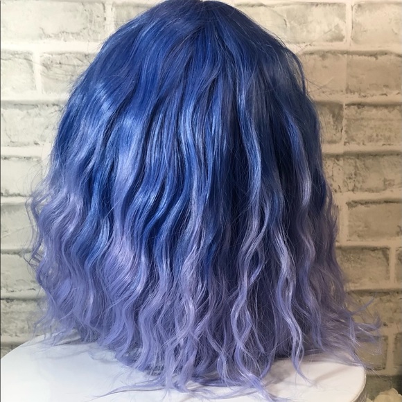 Blue Gradient Shoulder Length Wavy Wig with Bangs - New, never worn - Picture 2 of 8